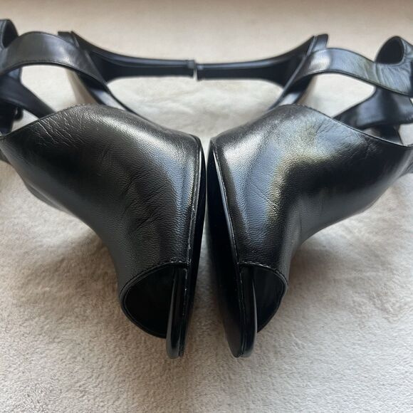 New Nine West Infusion Black Leather Heeled Sandals Women 8.5 M Ankle Strap - Picture 7 of 16